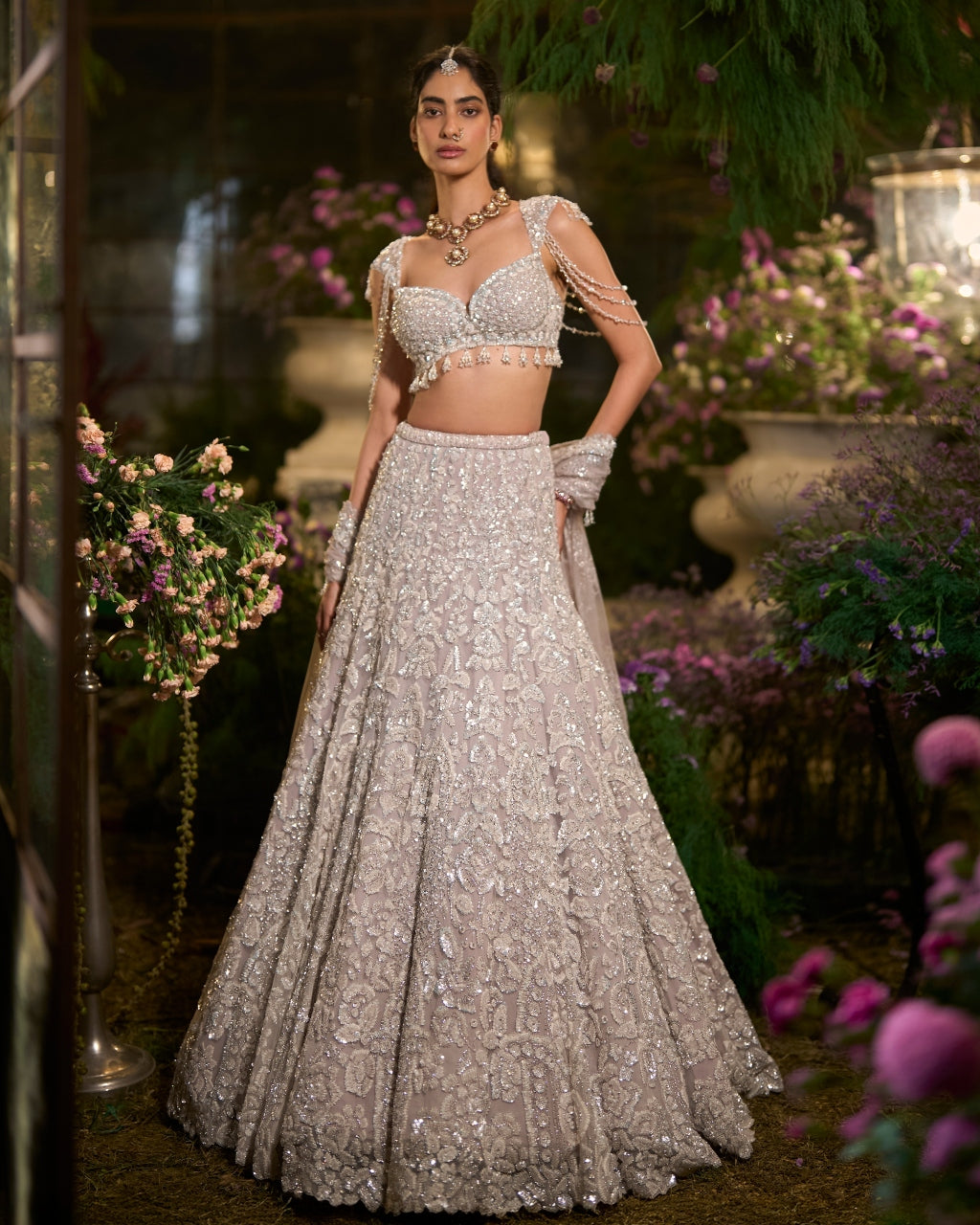 Slate Grey Sequin Lehenga Set By KYNAH, Luxury Indian Fashion & Bridal Wear