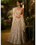 Ice Grey Pearl Lehenga Set By KYNAH, Luxury Indian Fashion & Bridal Wear