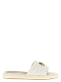 Pinko Quilted Nappa Leather Slides — Cream