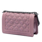 Old Medium Quilted Crumpled Calfskin Studded Boy Flap