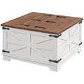 Farmhouse Coffee Table with Hinged Lift Top Hidden Storage Compartment, White