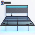 4ft6 Double Bed Frame with Music Sync RGB LED Lights and Charging Station, Grey