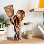 SET DE 5 UTENSILLOS DE COCINA, MADERA NATURAL.