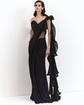 The Midnight Blue Corset Drape Sari Gown By KYNAH, Luxury Indian Fashion & Bridal Wear