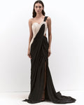 The Black With Pearl Corset Drape Sari Gown By KYNAH, Luxury Indian Fashion & Bridal Wear