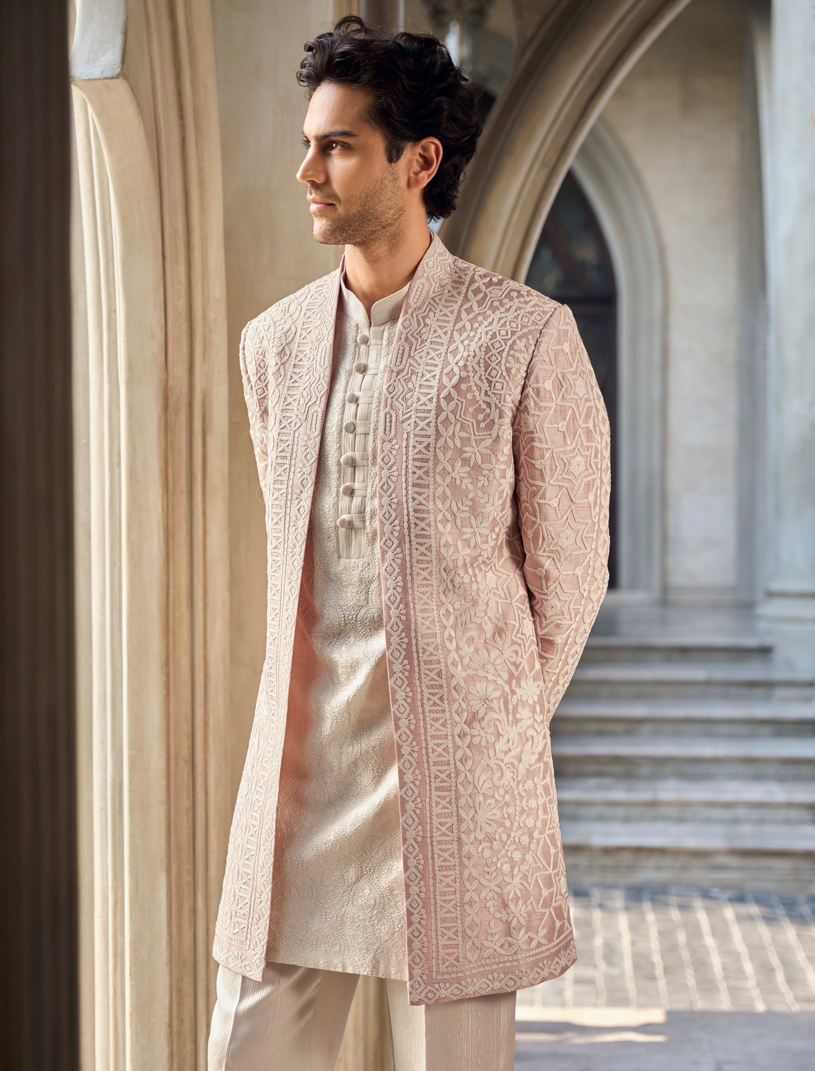 Chapelle Dusty Rose Open Jacket Set By KYNAH, Luxury Indian Fashion & Bridal Wear