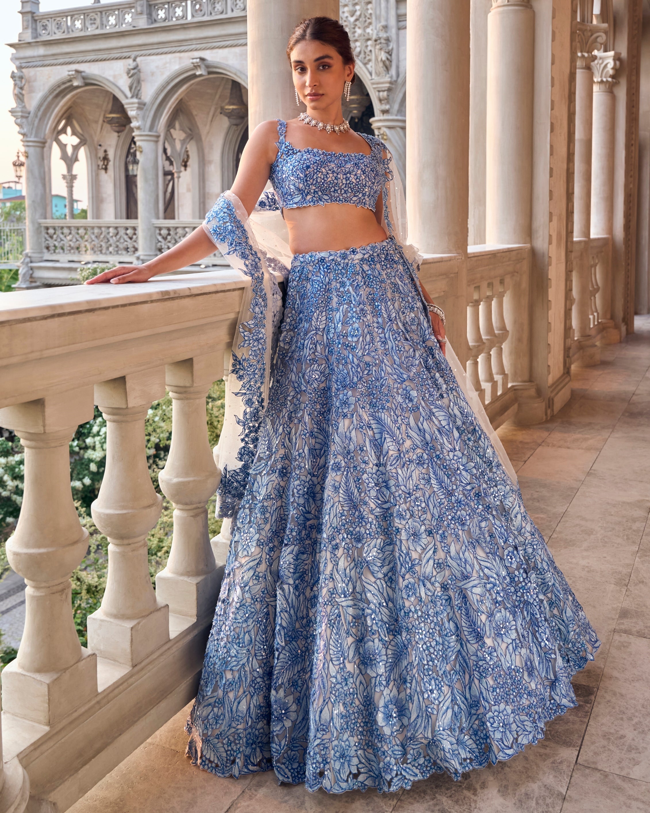 Chapelle Blue Cut Work Lehenga Set By KYNAH, Luxury Indian Fashion & Bridal Wear