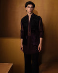 Wine Cutdana Nehru Set By KYNAH, Luxury Indian Fashion & Bridal Wear