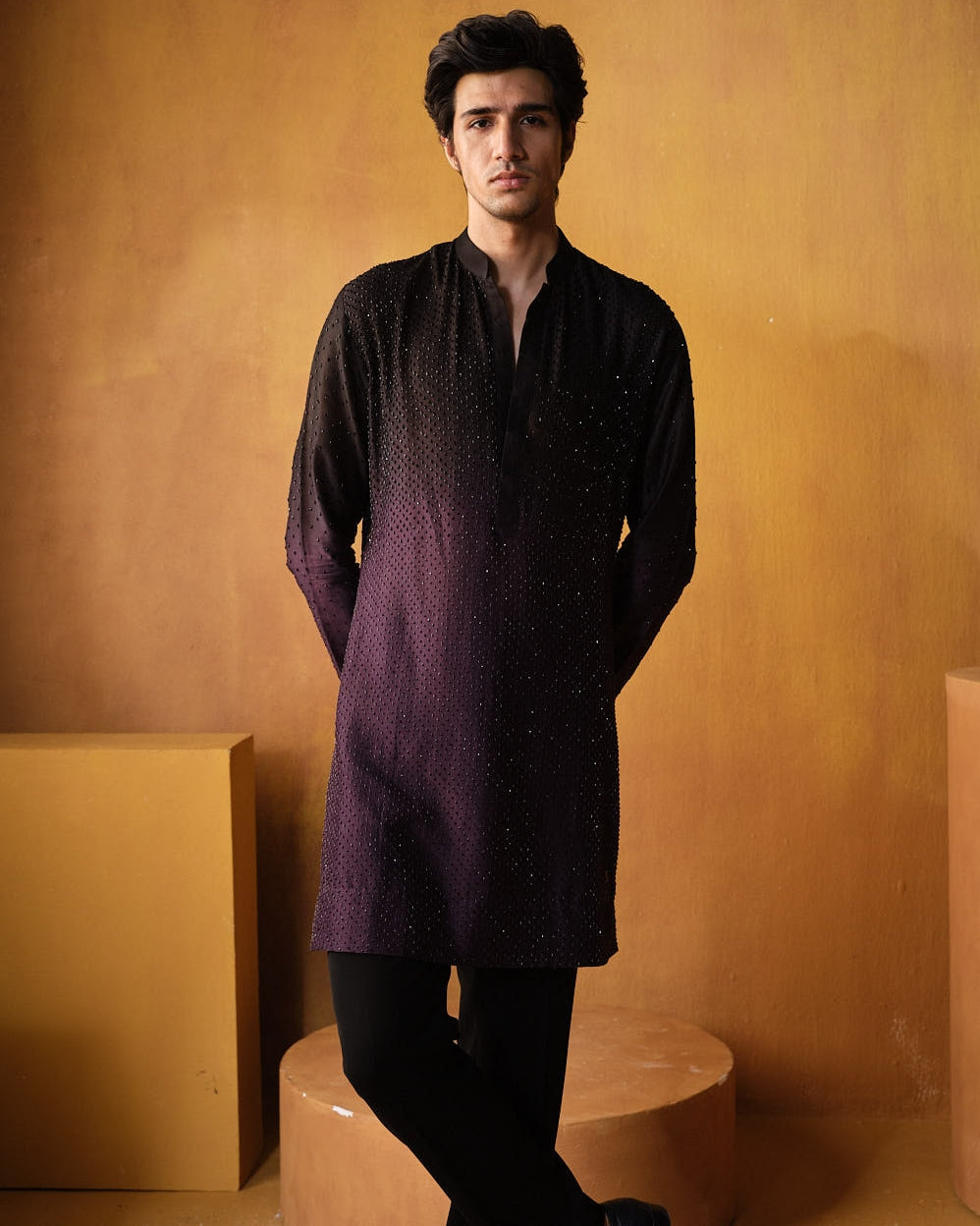 Black To Wine Swarosvki Kurta By KYNAH, Luxury Indian Fashion & Bridal Wear