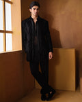 Black Velvet Indo Western Bandhgala Set By KYNAH, Luxury Indian Fashion & Bridal Wear