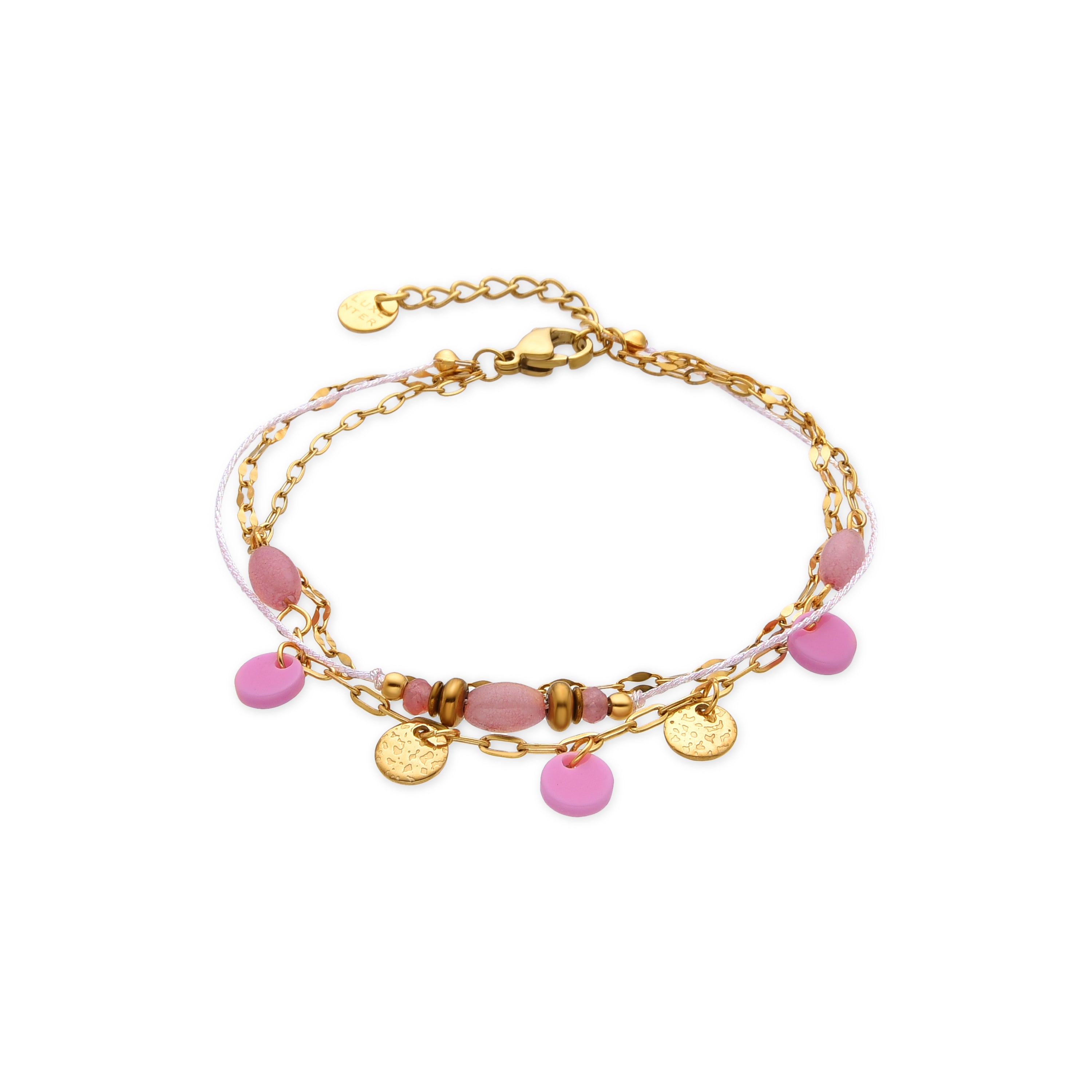 Pulsera con Cuarzo Rosa acabado oro 18k - Omlia