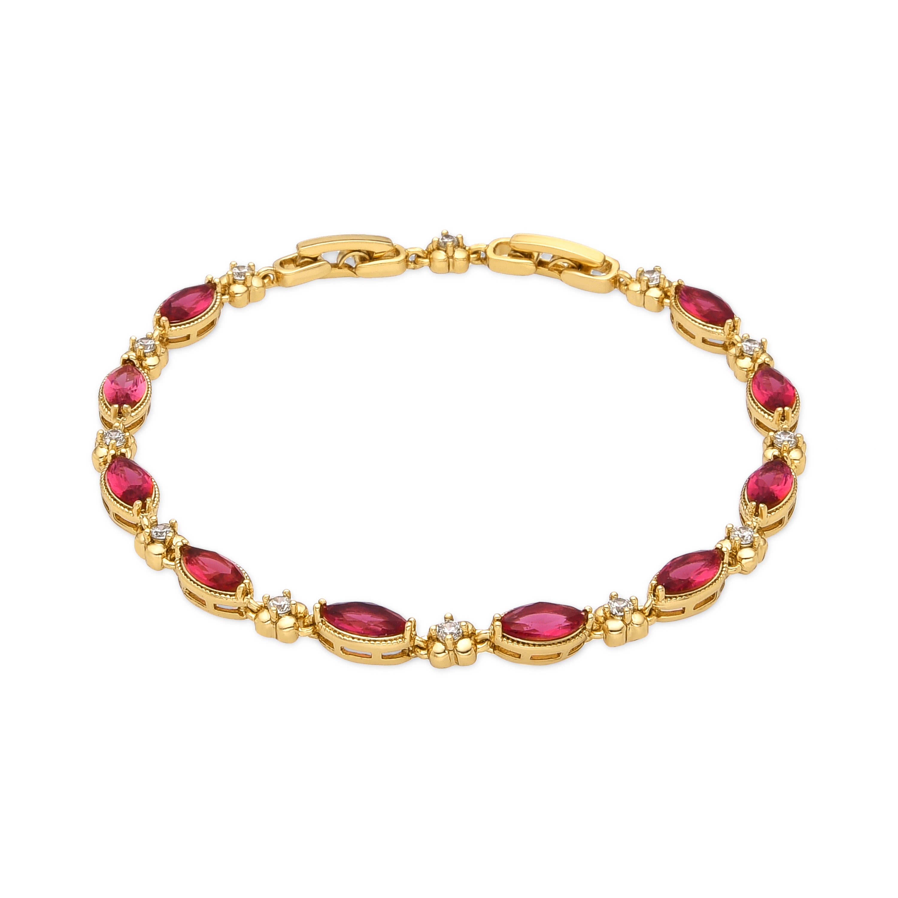 Pulsera con Circonita Rubí acabado oro 18k - Julie