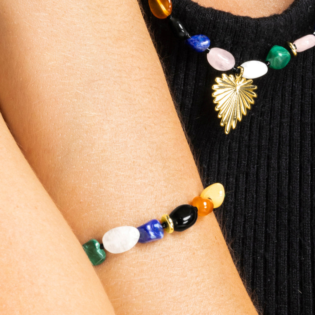 Pulsera con Multicolor Piedra Natural acabado oro 18k - Ilisen