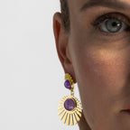 Pendientes con Cuarzo Hidrotermal Amatista acabado oro 18k - Zuxia