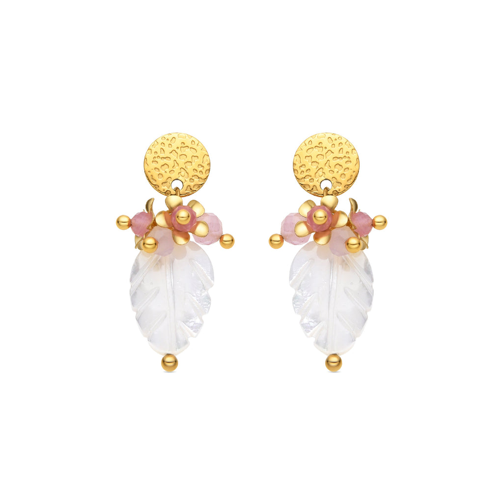 Pendientes con Madreperla Blanca acabado oro 18k - Gaudark