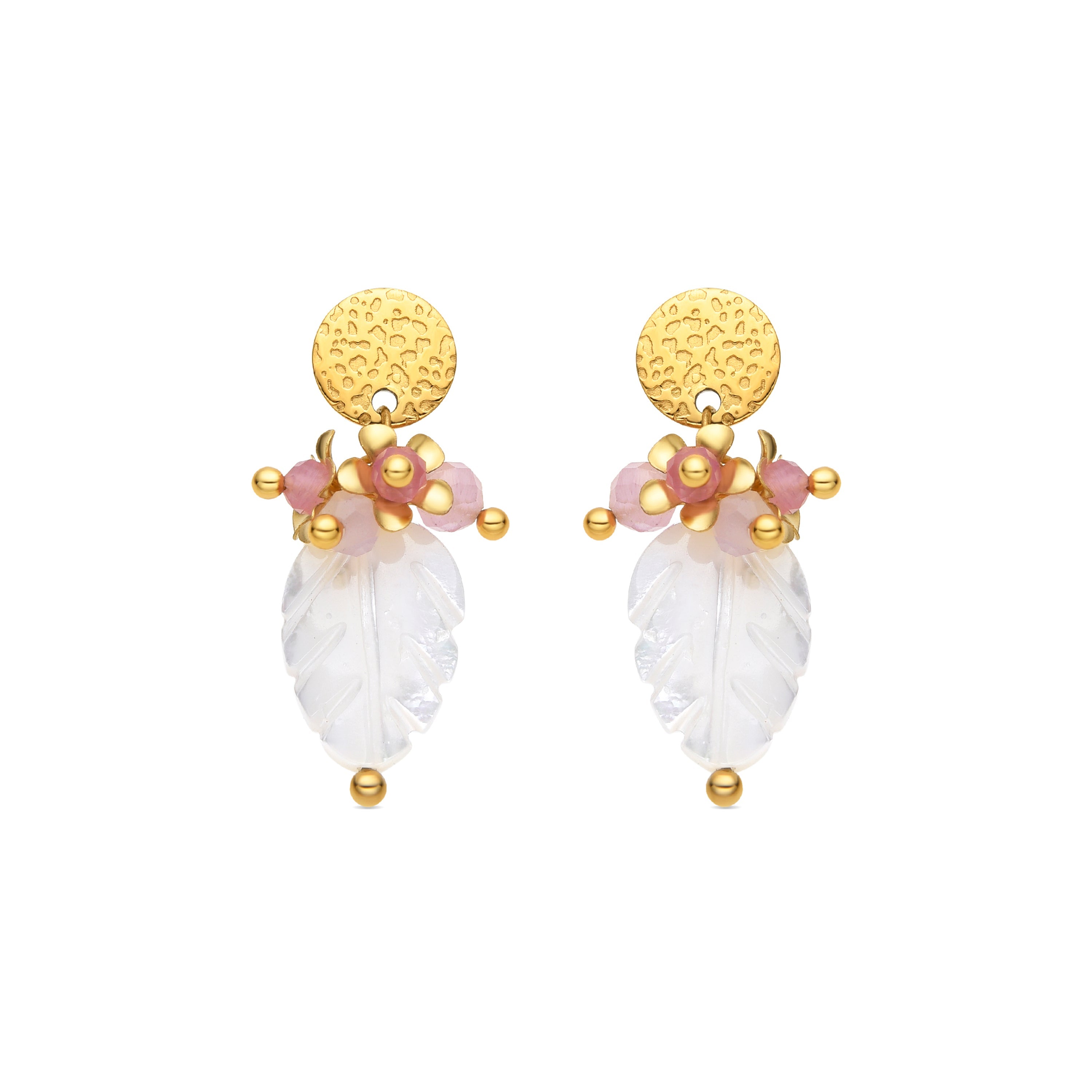 Pendientes con Madreperla Blanca acabado oro 18k - Gaudark