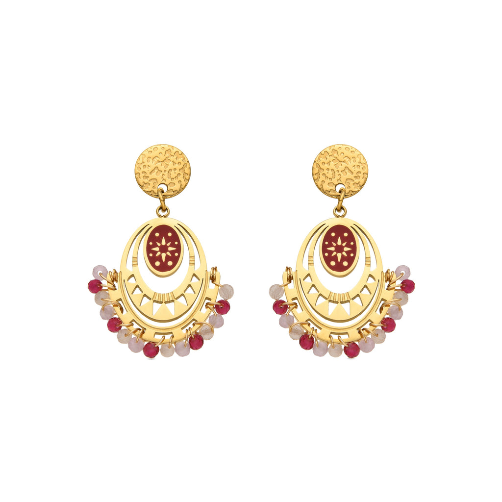 Pendientes con Cristal Rojo acabado oro 18k - Moku