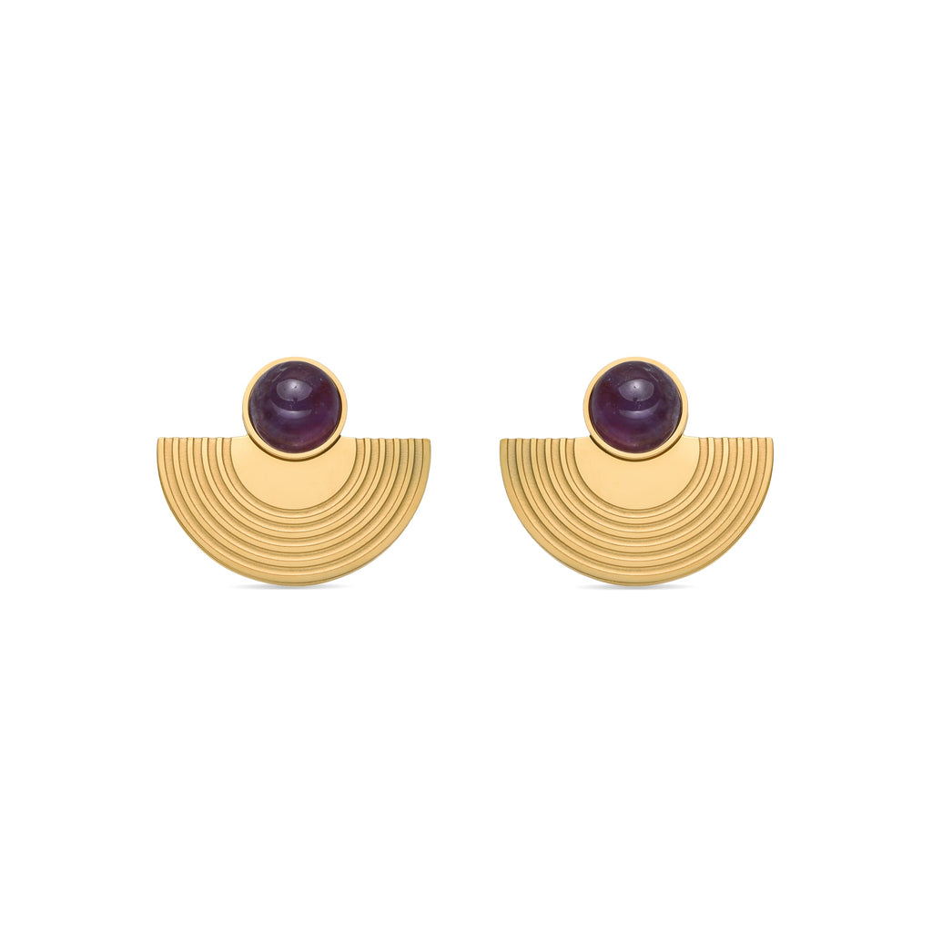 Pendientes con Cuarzo Hidrotermal Amatista acabado oro 18k - Koru