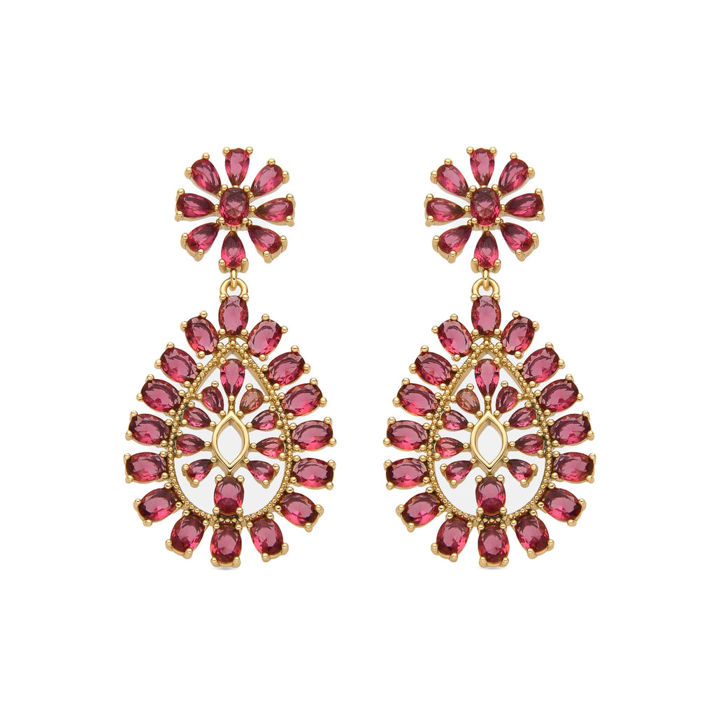 Pendientes con Circonita Rubí acabado oro 18k - Sharam