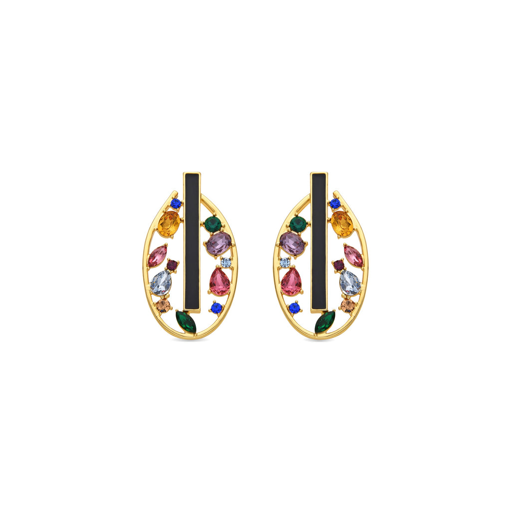 Pendientes con Circonita Multicolor acabado oro 18k - Habyo