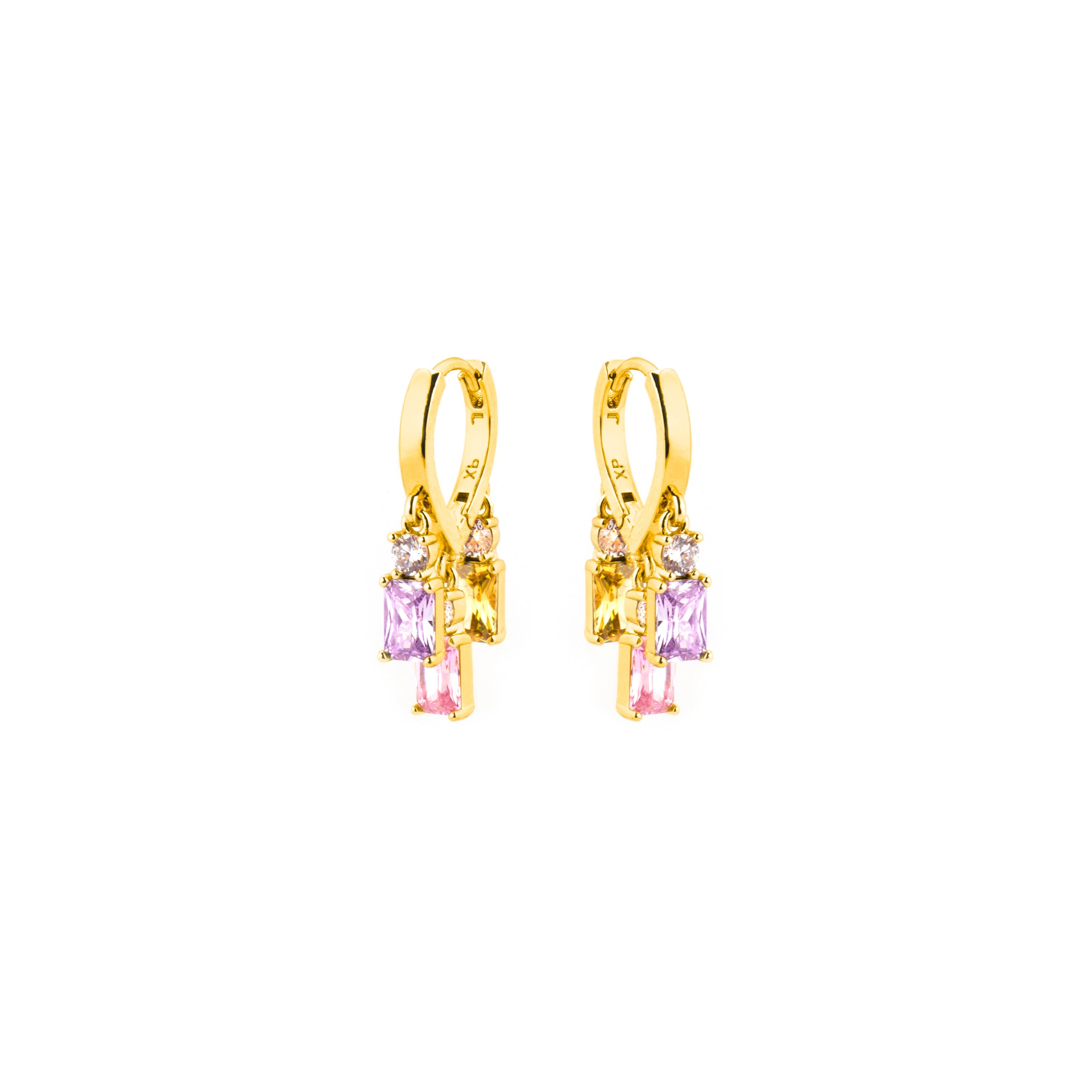 Pendientes con Circonita Multicolor acabado oro 18k - Lanik