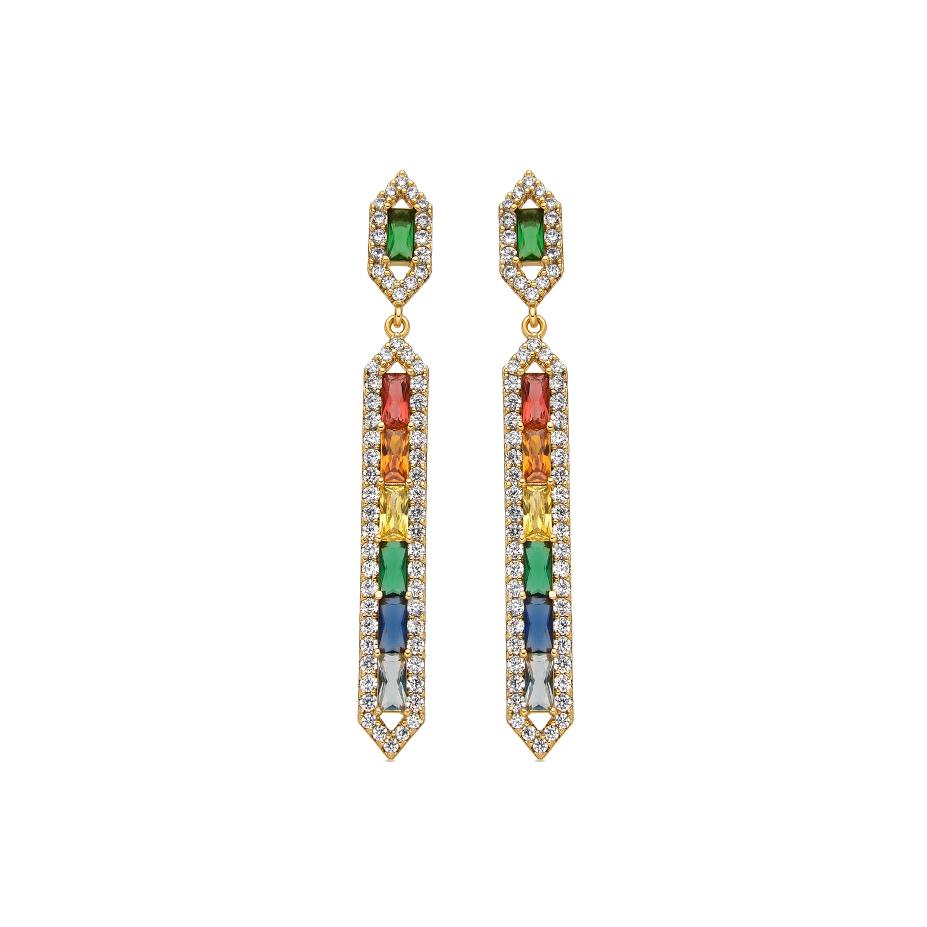 Pendientes con Circonita Multicolor acabado oro 18k - Brima