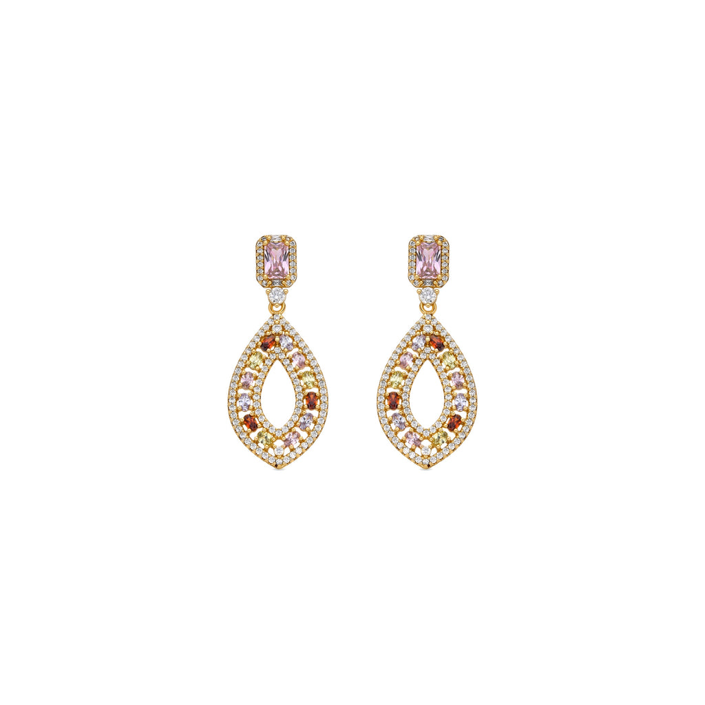 Pendientes con Circonita Multicolor acabado oro amarillo 18k - Roria