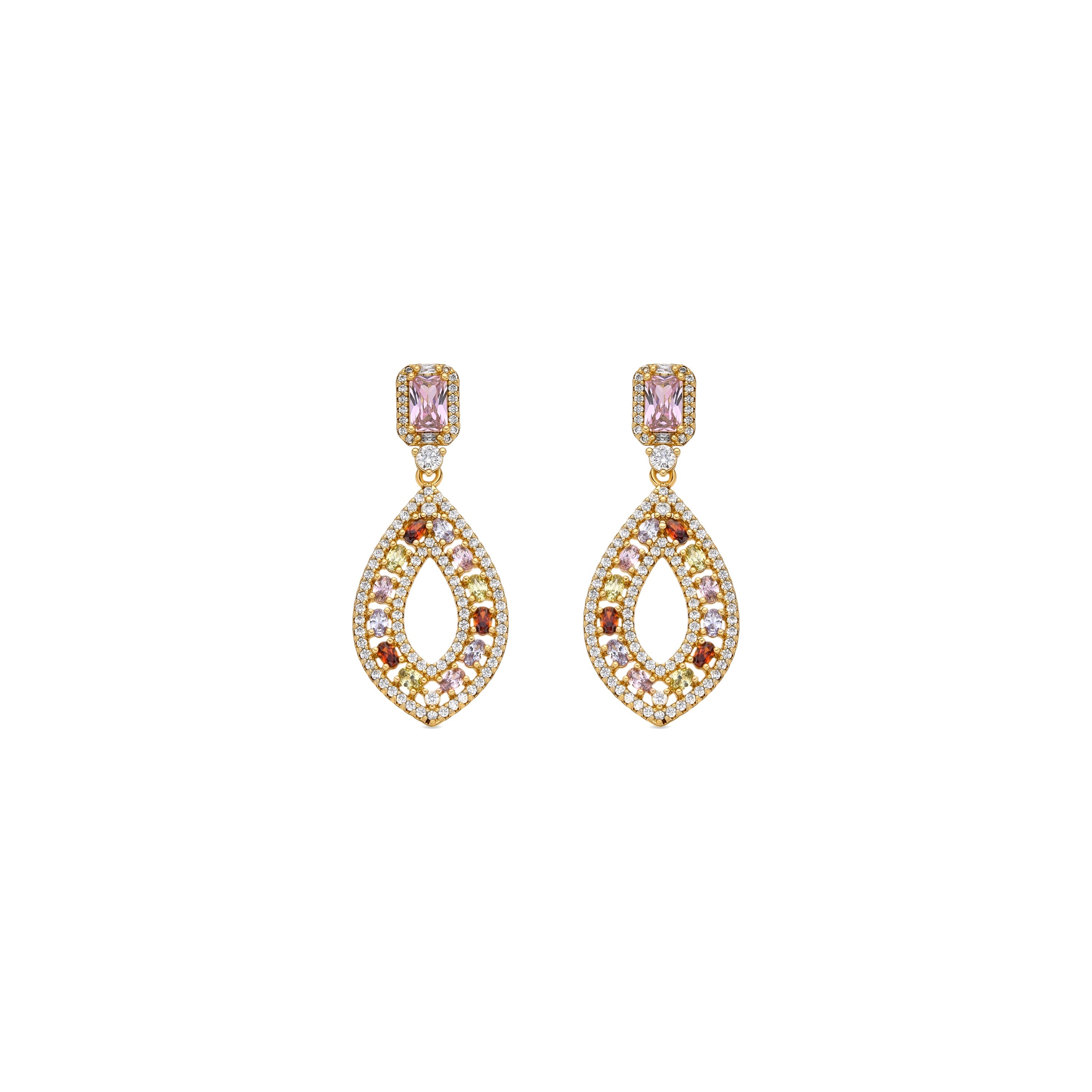 Pendientes con Circonita Multicolor acabado oro amarillo 18k - Roria