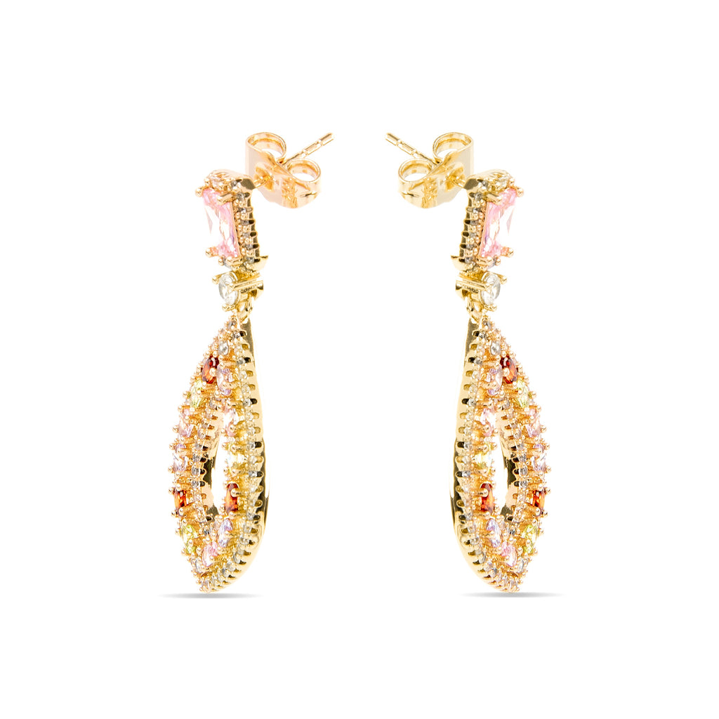 Pendientes con Circonita Multicolor acabado oro amarillo 18k - Roria