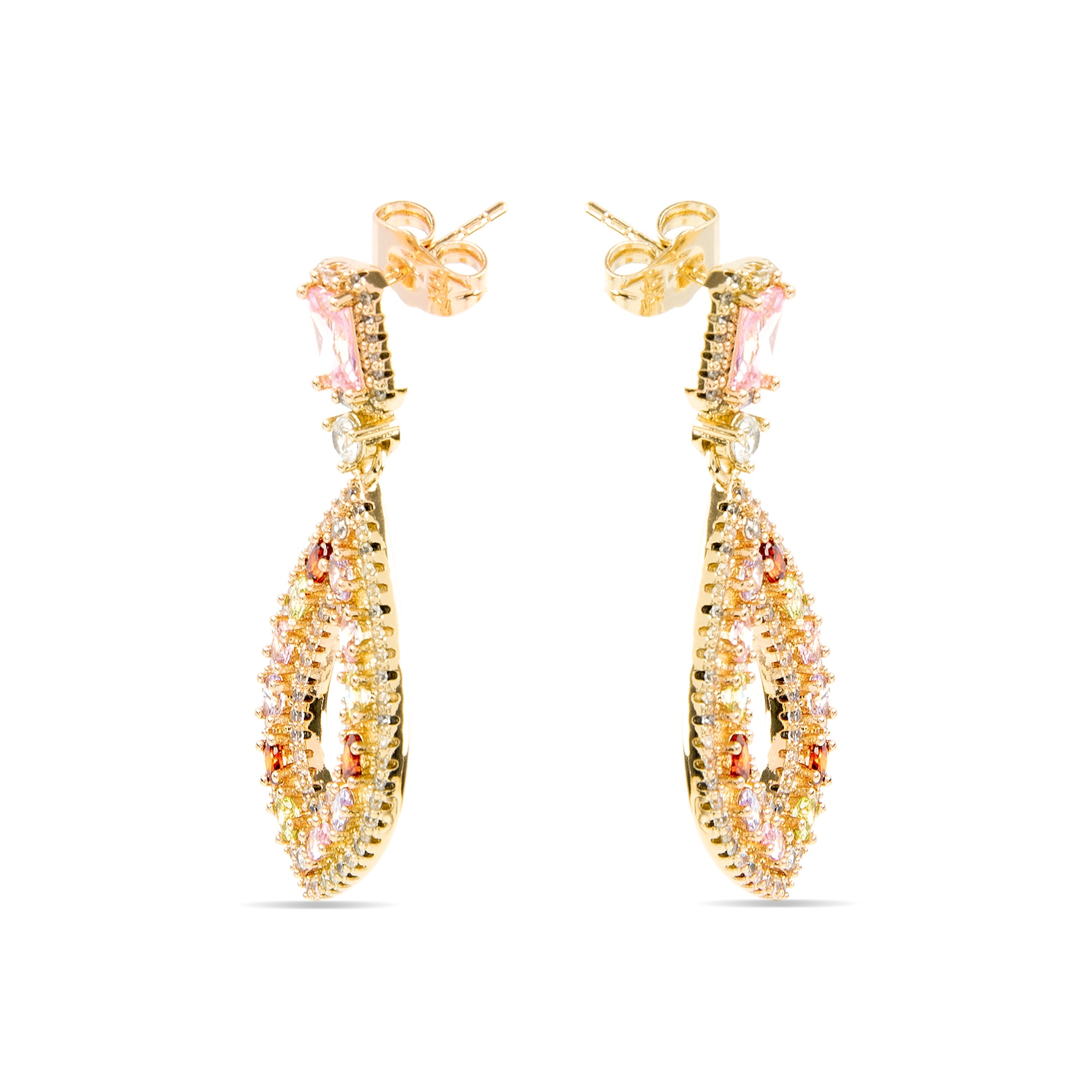 Pendientes con Circonita Multicolor acabado oro amarillo 18k - Roria