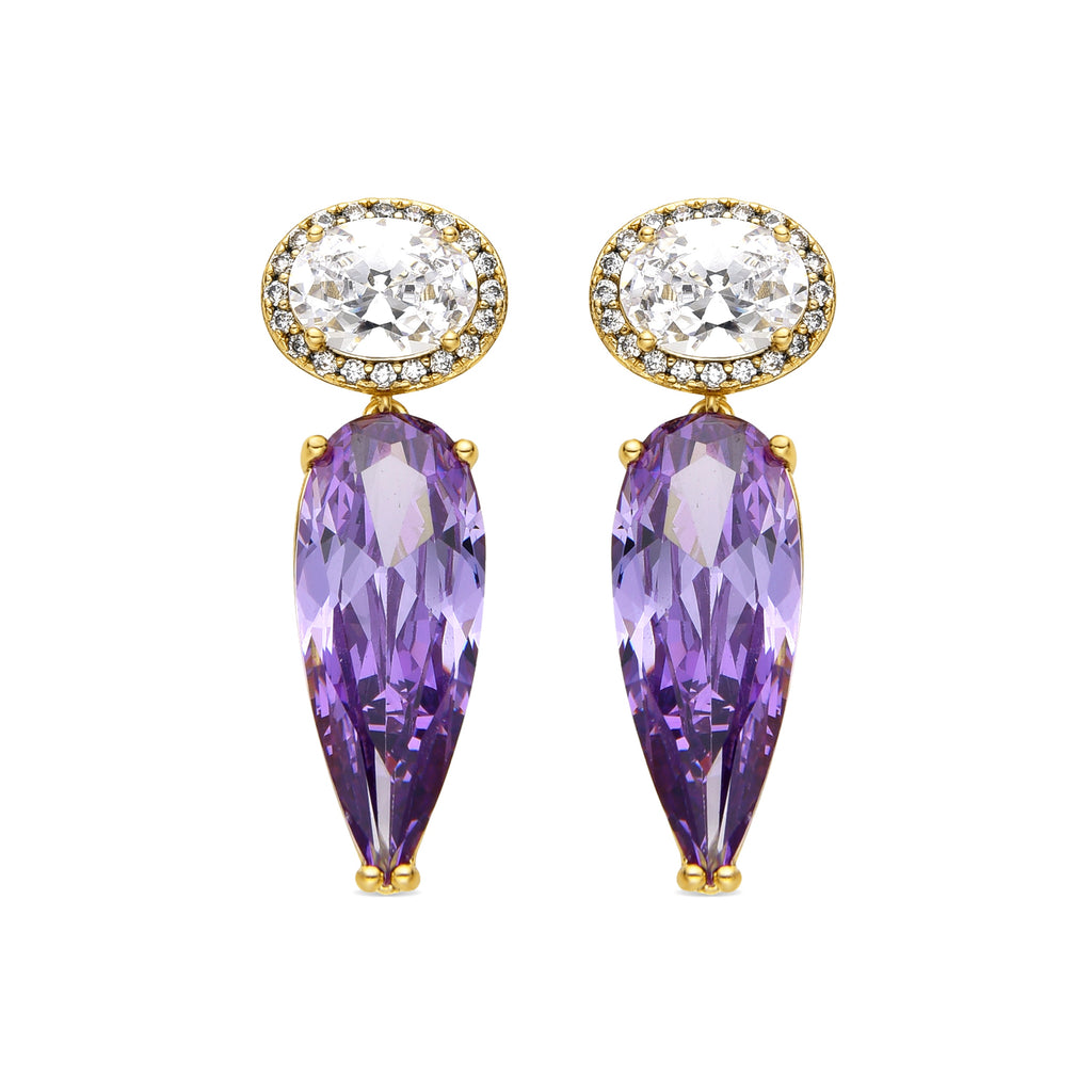 Pendientes con Circonita Amatista acabado oro 18k - Ryvea