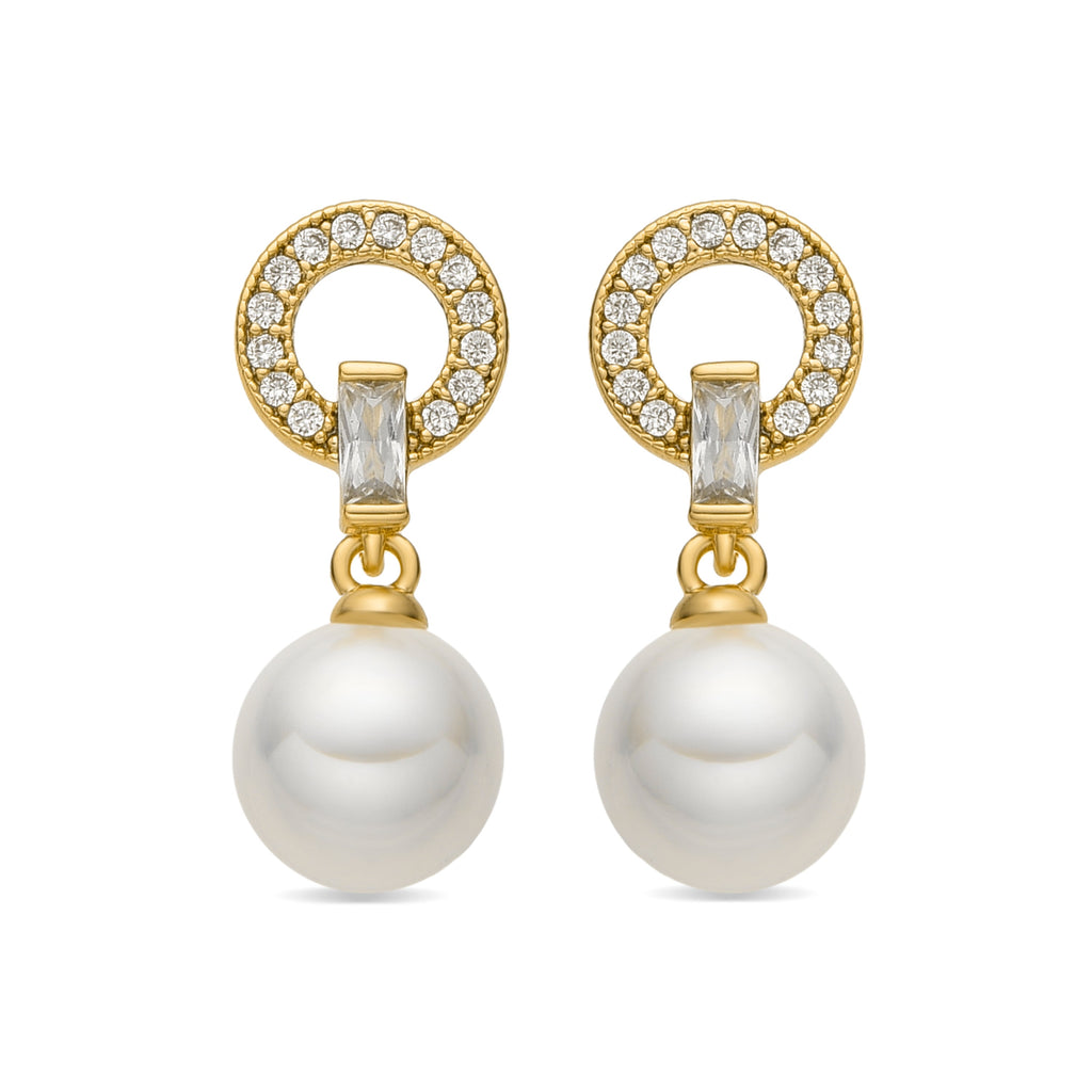 Pendientes con Perla Blanca acabado oro 18k - Hicur