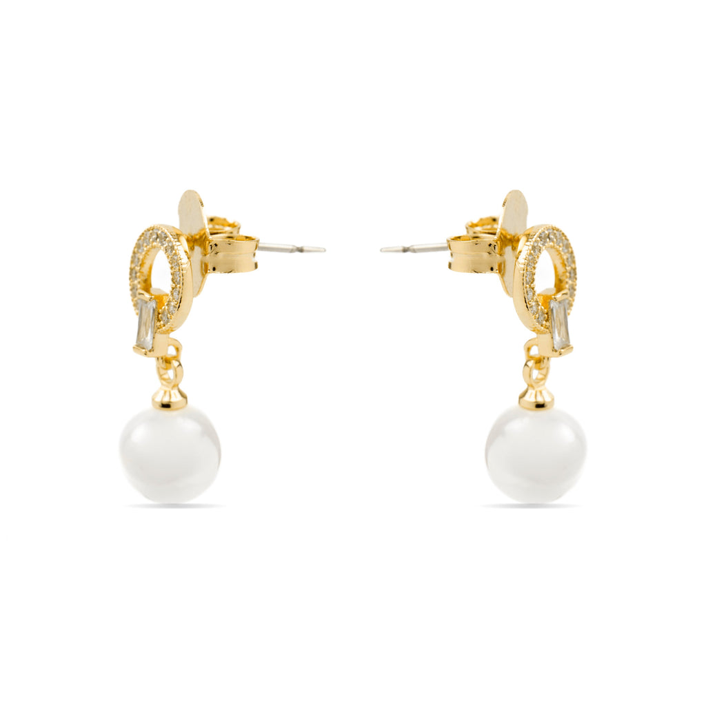 Pendientes con Perla Blanca acabado oro 18k - Hicur