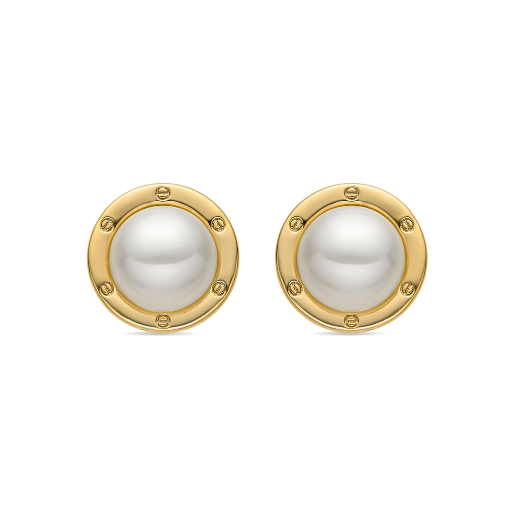 Pendientes con Perla Blanca acabado oro 18k - Ciada