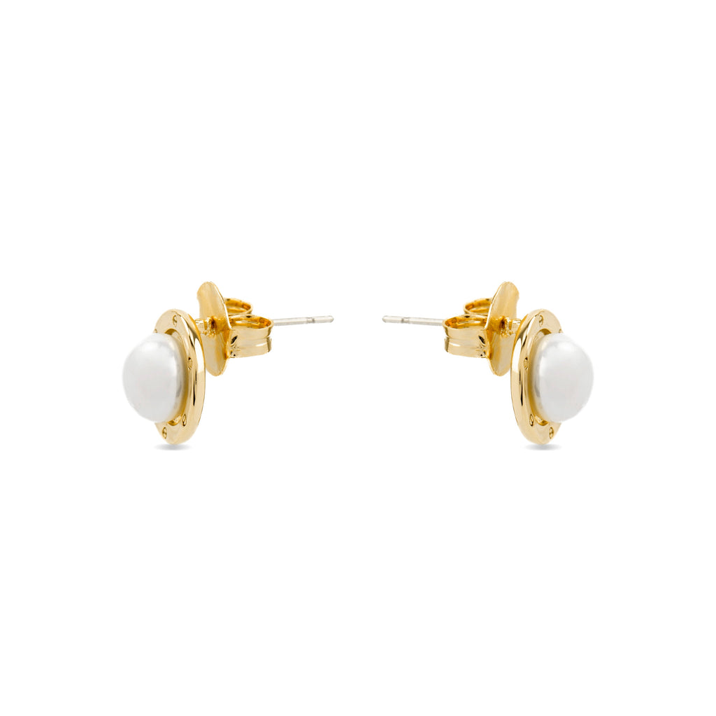 Pendientes con Perla Blanca acabado oro 18k - Ciada