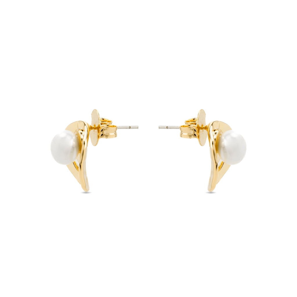 Pendientes con Perla Blanca acabado oro 18k - Ku