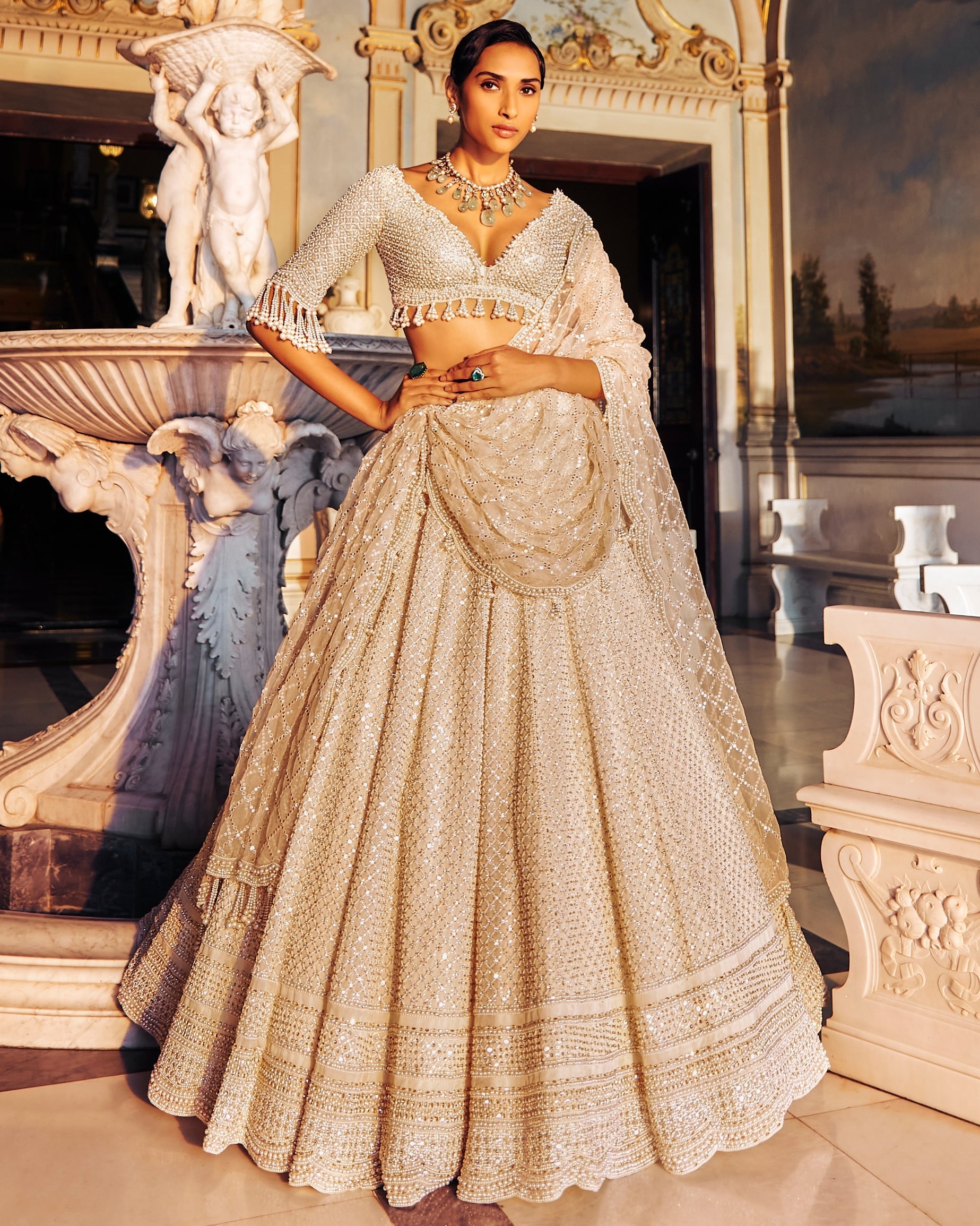 Falaknuma Ivory Pearl Lehenga Set By KYNAH, Luxury Indian Fashion & Bridal Wear