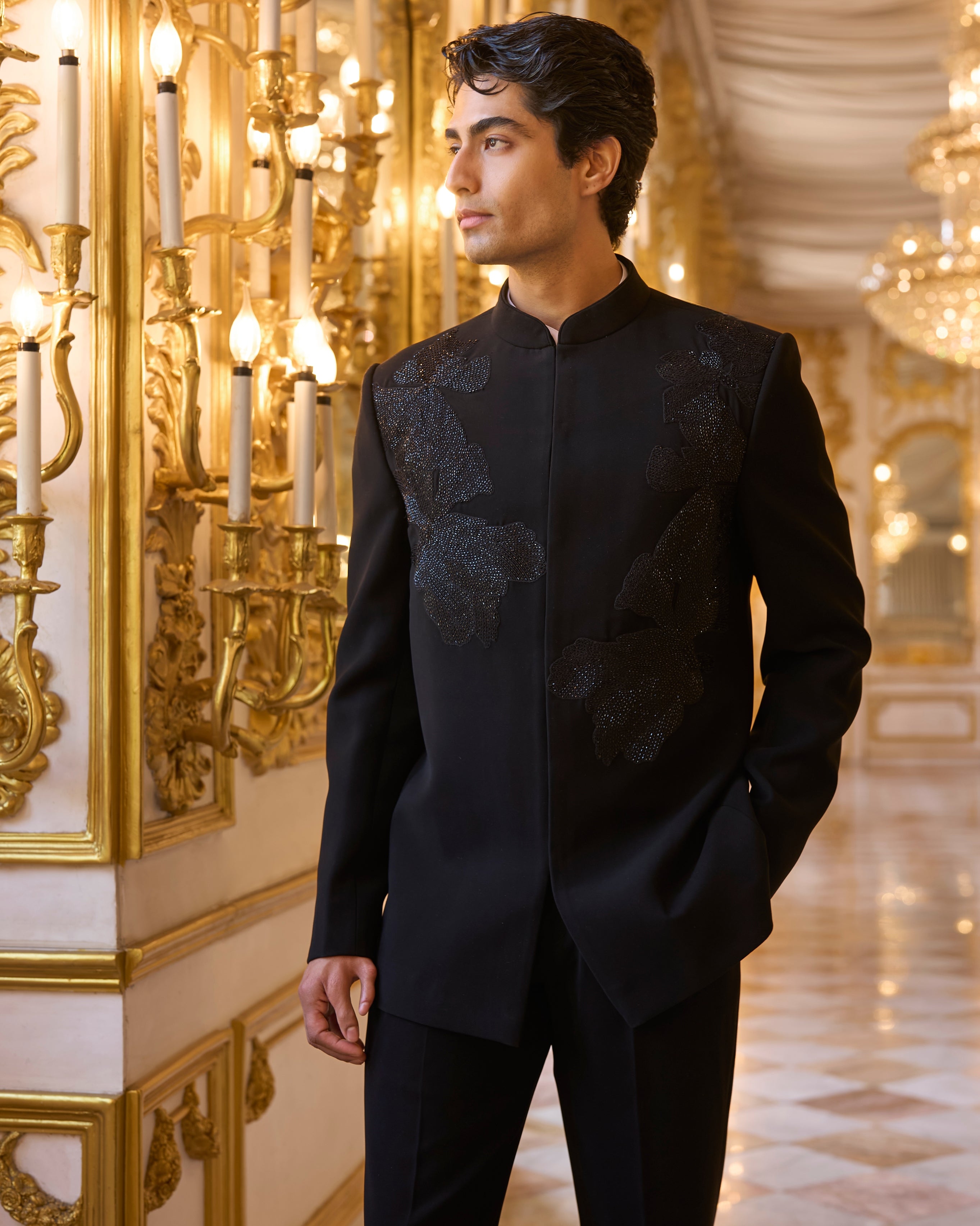 Black Embroidered Bandhgala Set By KYNAH, Luxury Indian Fashion & Bridal Wear