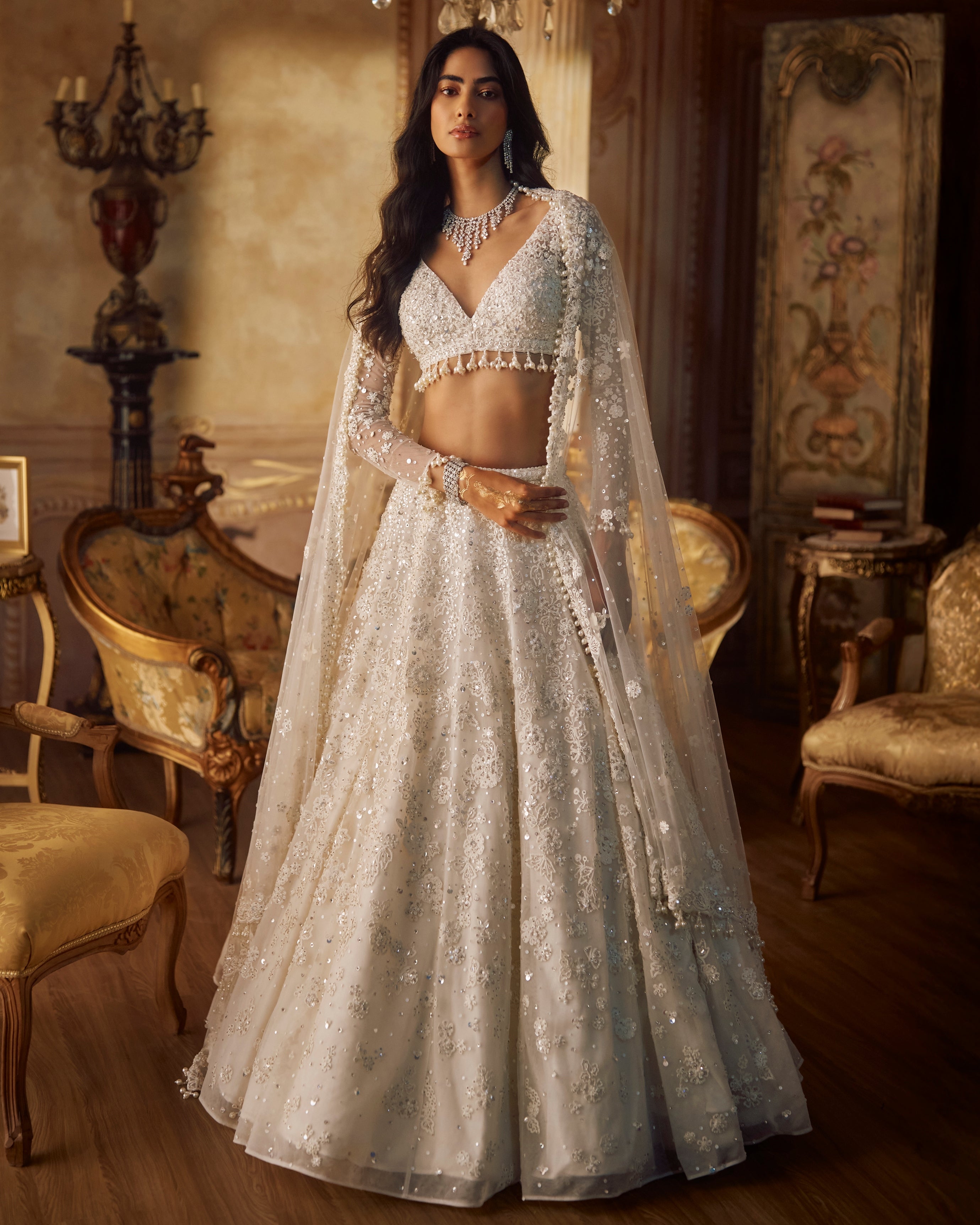 Ivory Portraits Floral Lehenga Set By KYNAH, Luxury Indian Fashion & Bridal Wear
