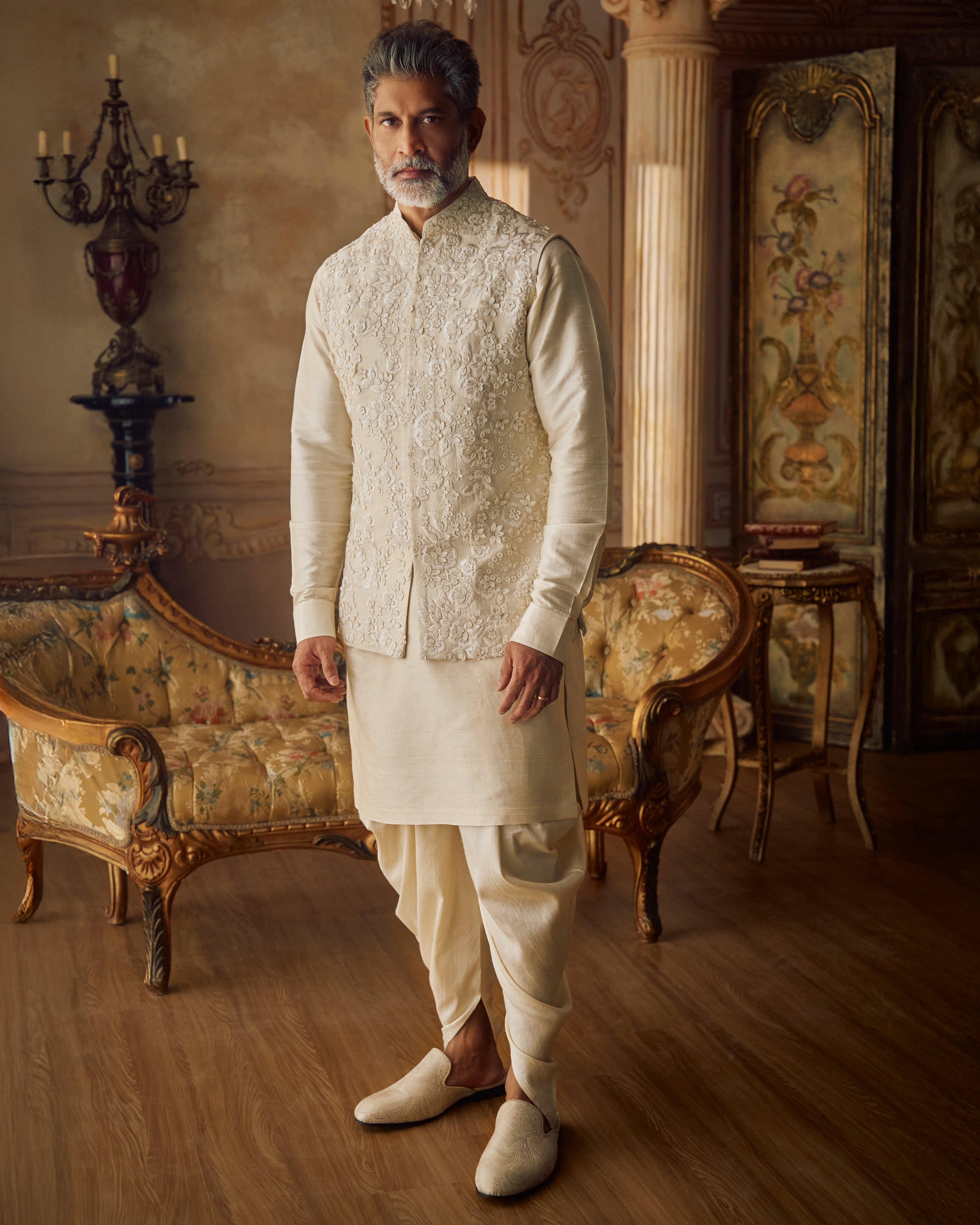Champagne Three- Dimensional Bandi Set By KYNAH, Luxury Indian Fashion & Bridal Wear