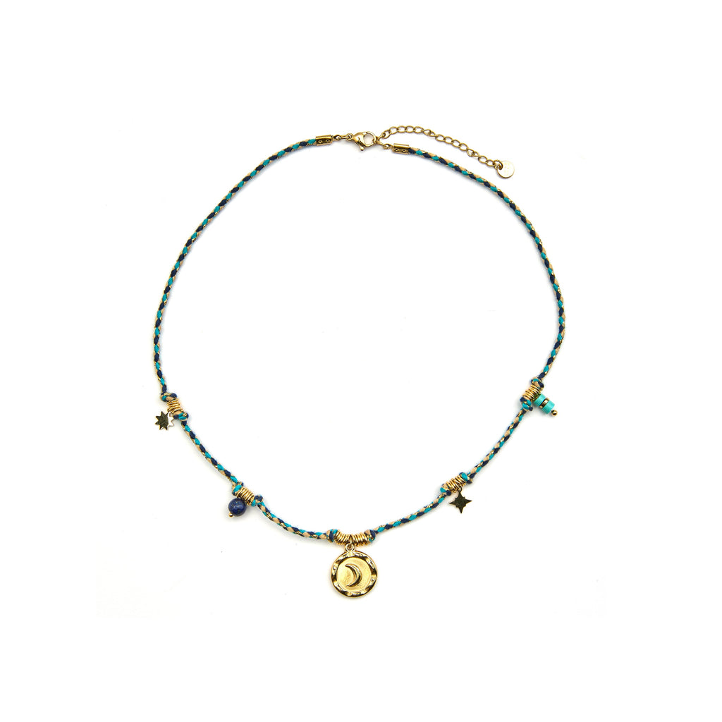 Collar con Cristal Azul Oscuro acabado oro 18k - Liskel