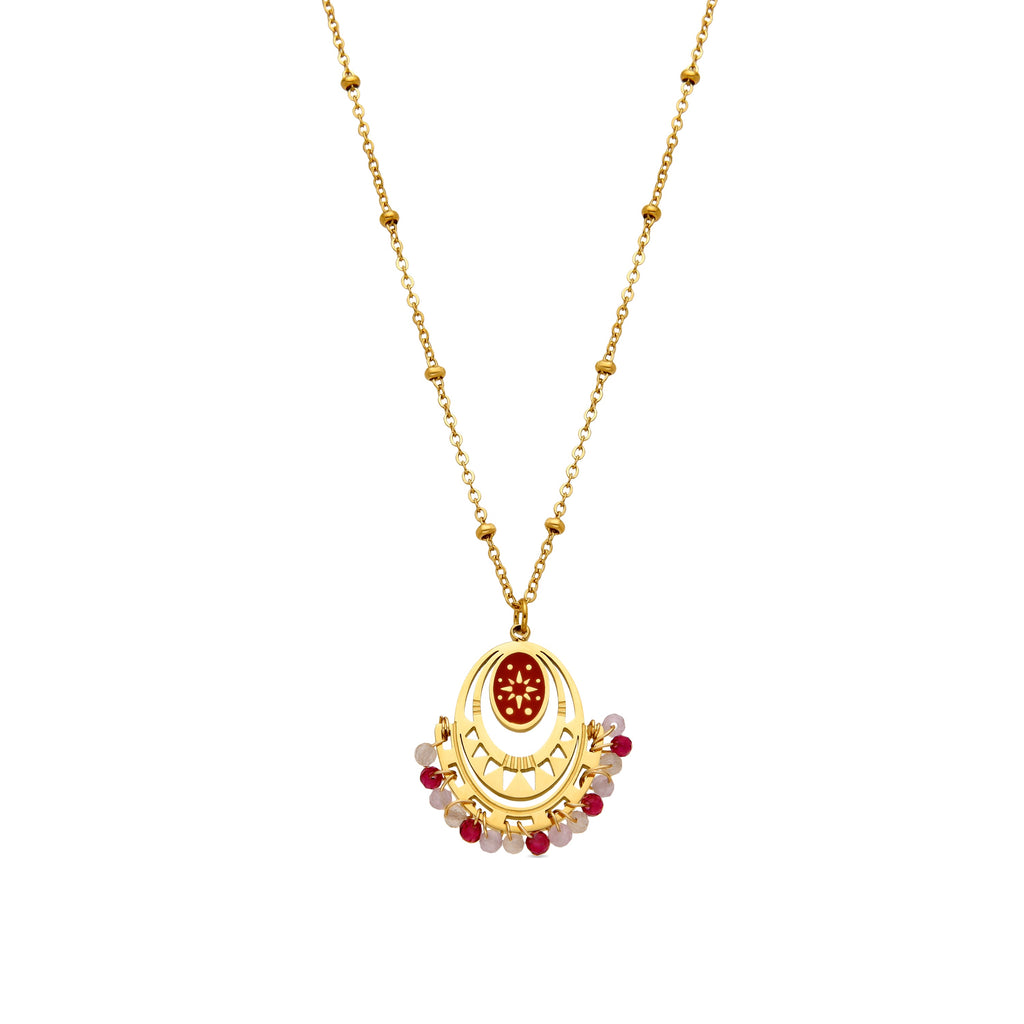 Collar con Cristal Rojo acabado oro 18k - Moku