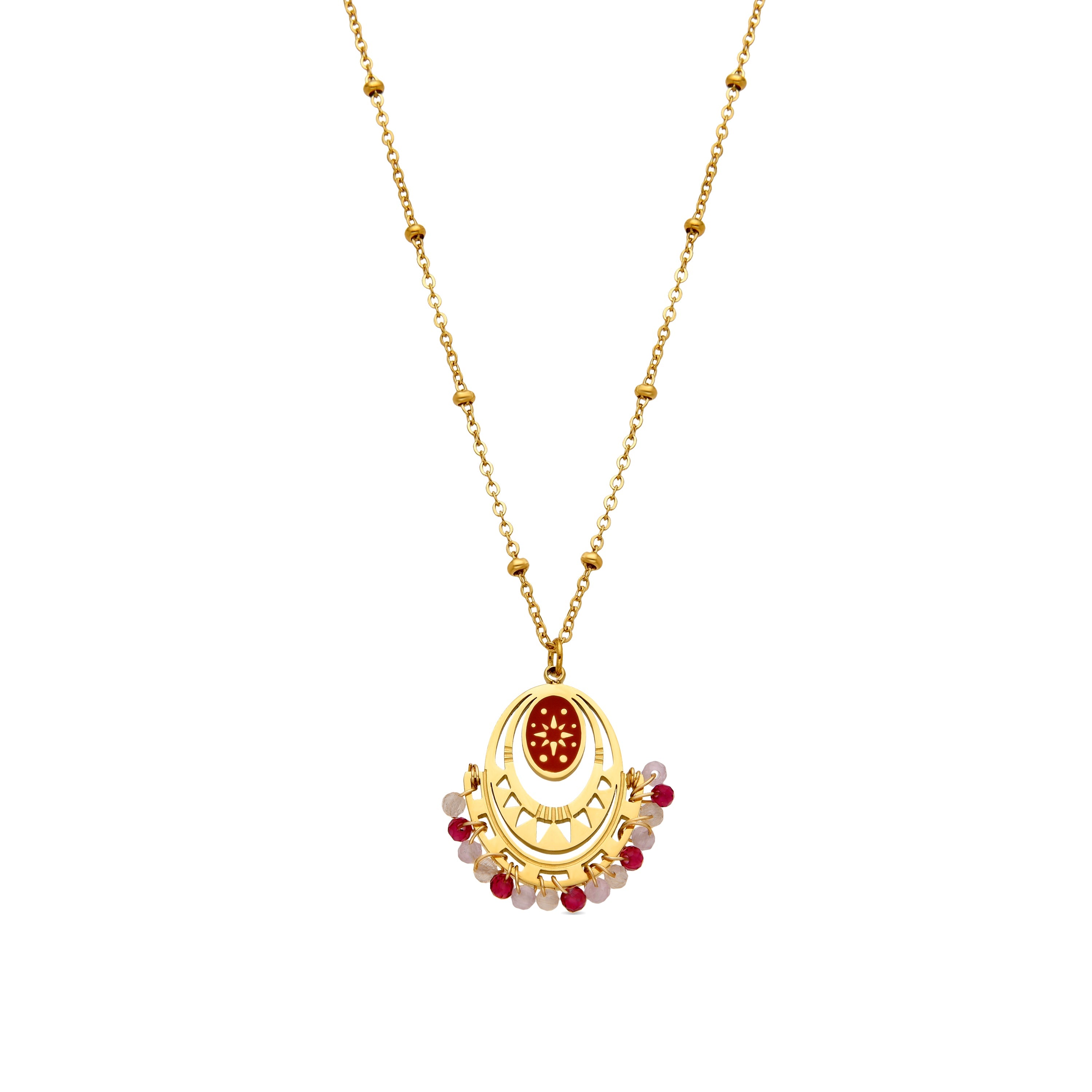 Collar con Cristal Rojo acabado oro 18k - Moku
