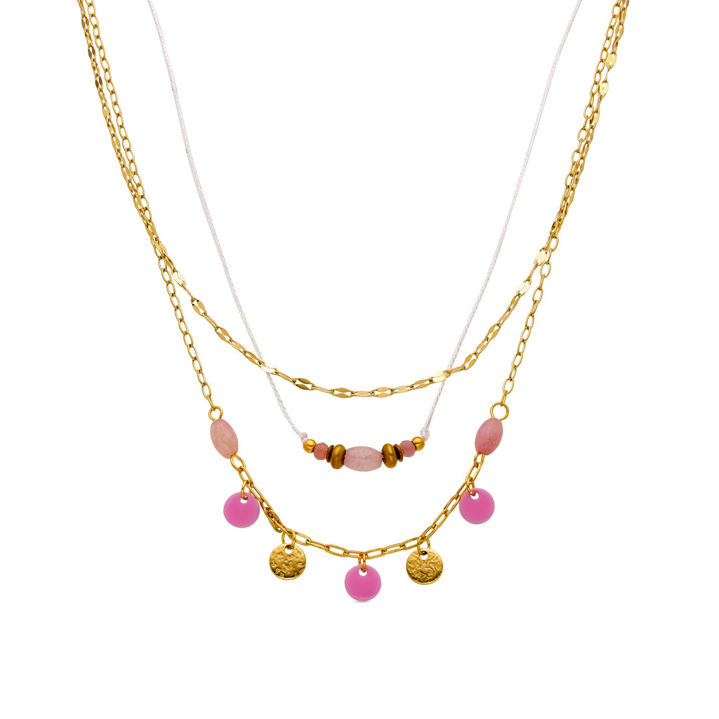 Collar con Cuarzo Rosa acabado oro 18k - Omlia
