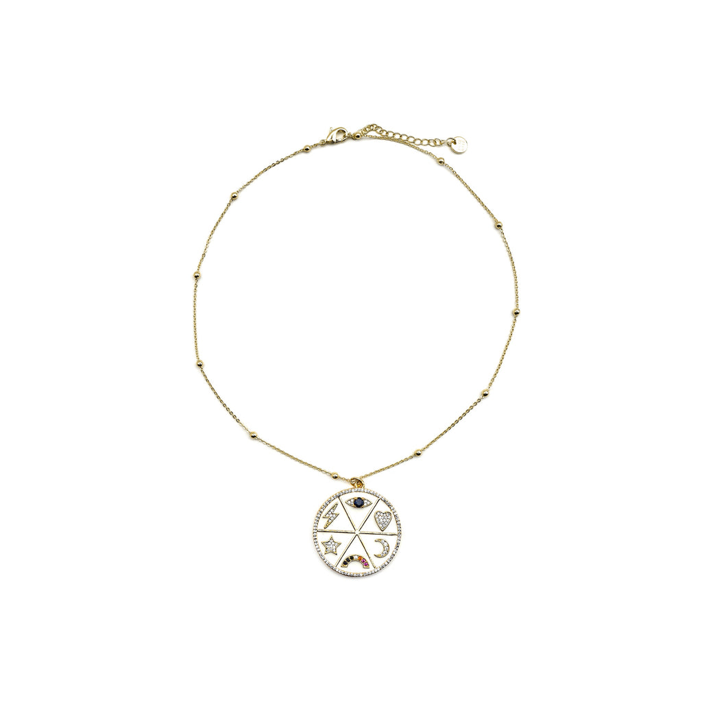 Collar con Circonita Multicolor acabado oro 18k - Thiem