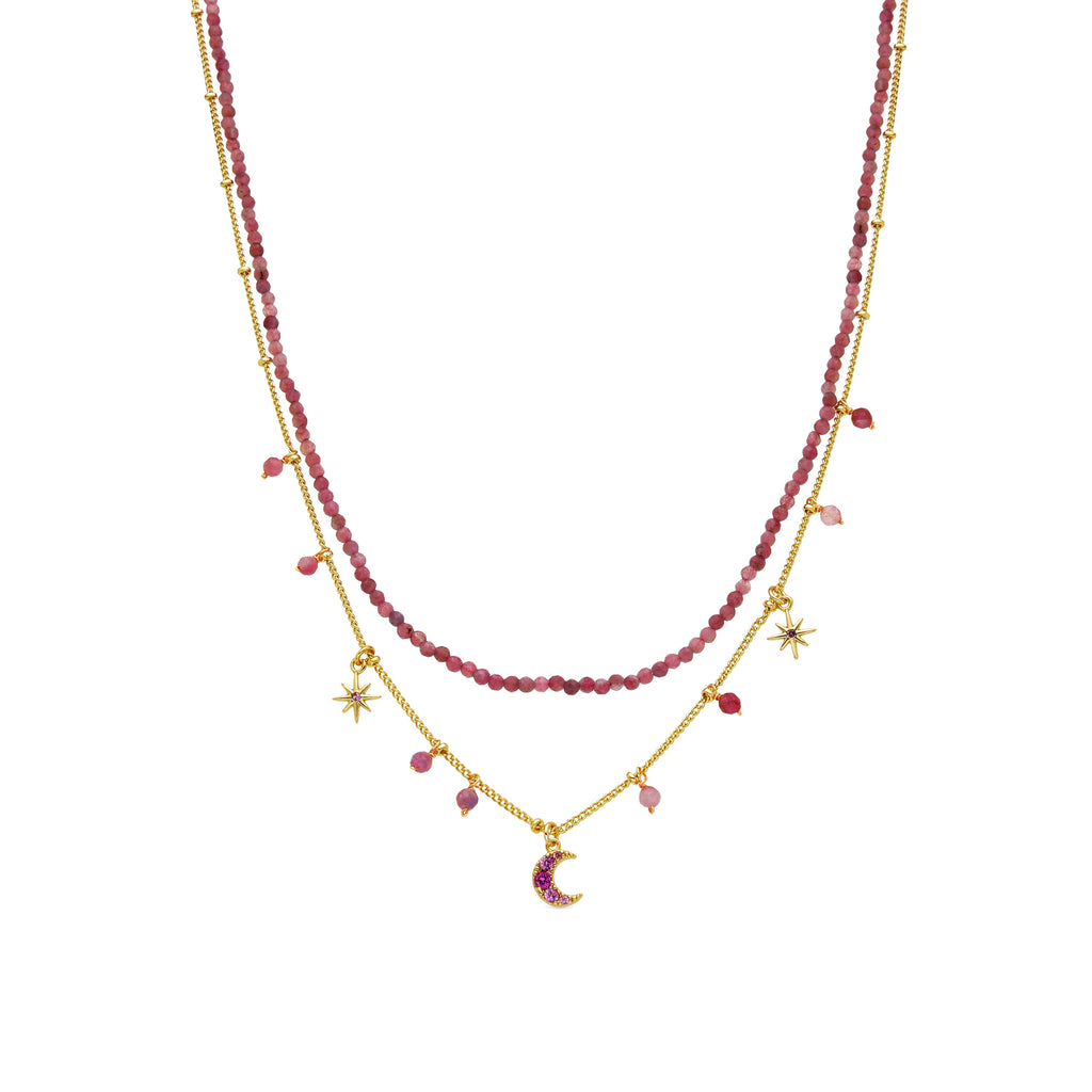 Collar con Cristal Rosa acabado oro 18k - Ethal