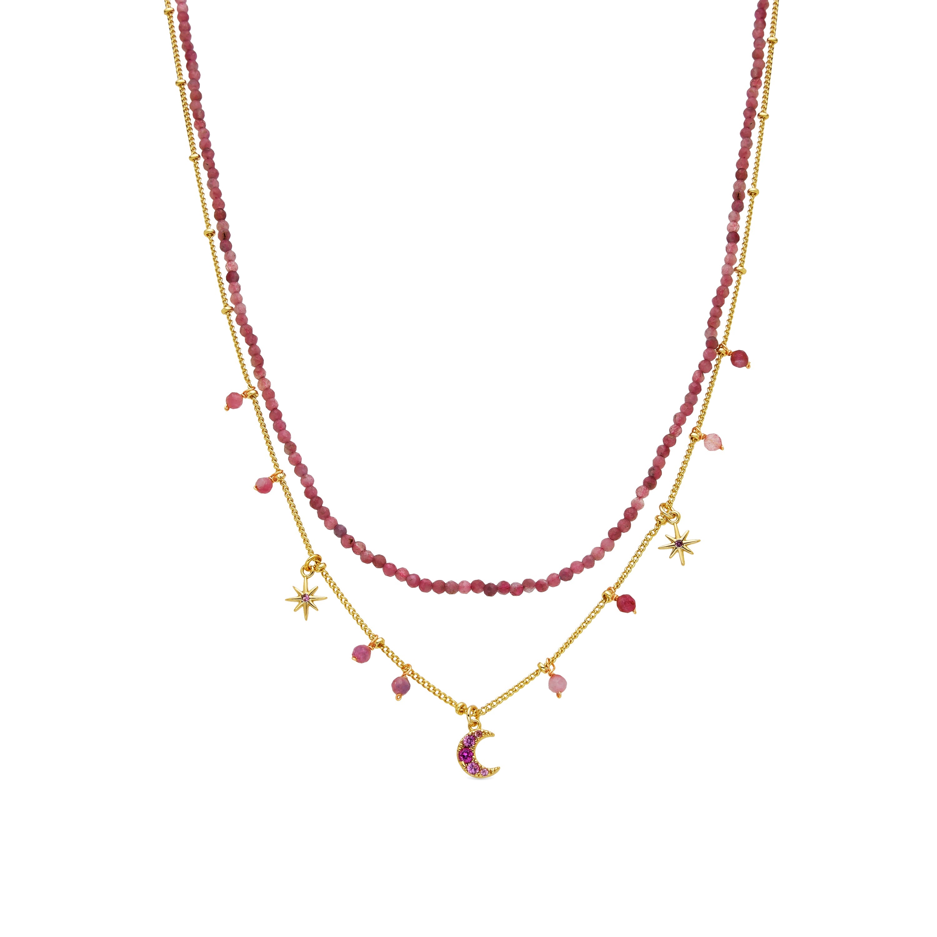 Collar con Cristal Rosa acabado oro 18k - Ethal