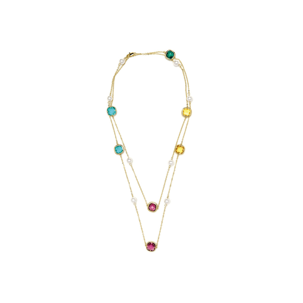 Collar con cuarzo hidrotermal multicolor acabado oro amarillo 18k-Docal
