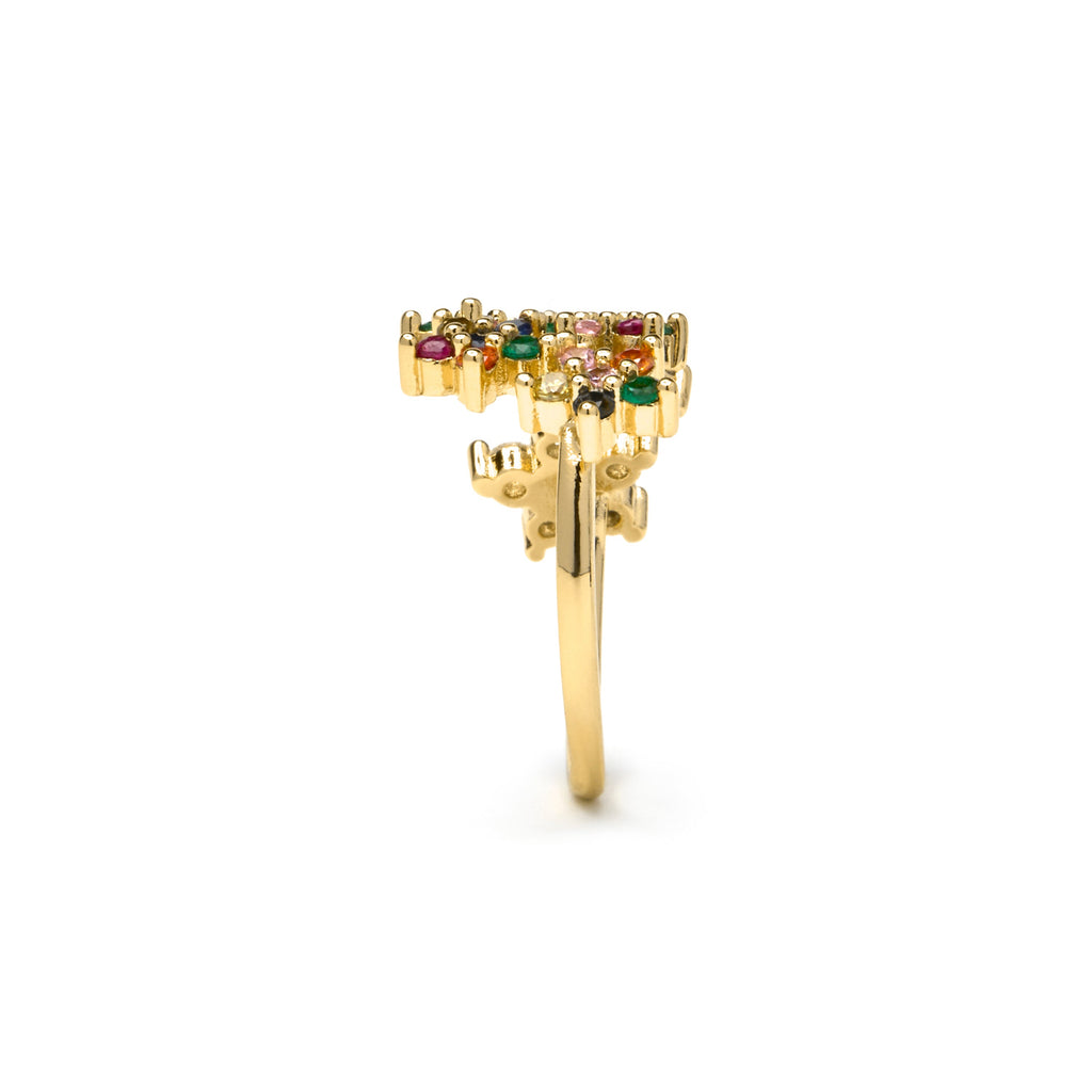 Anillo con Circonita Multicolor acabado oro 18k - Qianvi