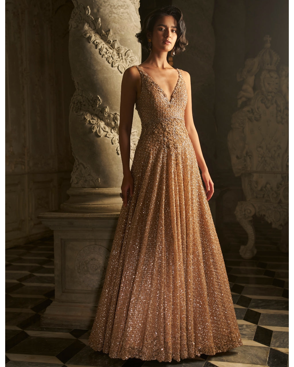 Nude Sequin Gown By KYNAH, Luxury Indian Fashion & Bridal Wear